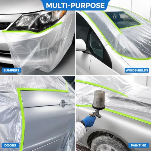 Pre-Taped Masking Film for Painting - 95" x 50' Painters Plastic Sheeting with Automotive Paint Tape and Drape for Covering Cars, Walls, Windows and Furniture Protection (2 Rolls) - size: 95in x 50ft 2Rolls