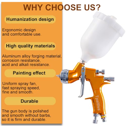 Auto Body Paint Spray Gun Kit Automotive air hvlp Spray Gun Car Paint Gun Gravity kit 1.3mm Tip 600ml Plastic Cup for Car Paint,Gold - color: Gold