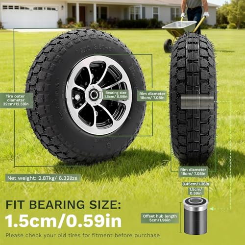 13x4.00-6 Tire, 40% rubber content, 4.10/3.50-6 Tire Replacement for Hand Trucks Garden Cart Wheelbarrow, 1.96" Offset Hub and 0.59" Bushing,2pc - color: 4.10/3.50-6 tire 2pc