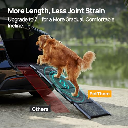 PetThem Dog Ramp for Cars, 71" L × 17.2" W, Extra-Long Foldable - size: 71" L x 17.2" W with Dog Pattern Upgraded