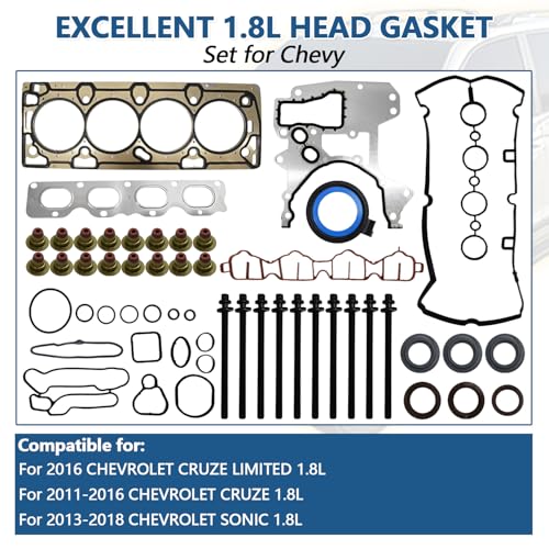 Engine Head Gasket Set with ES72469 Head Bolt Set Fits for Chevy Cruze Sonic 2012 2013 2014 2015 2016 2017 1.8L L4 DOHC 16valve # HS26516PT, HS26516PT-1