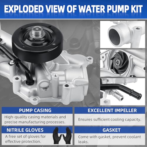 AW7168 Engine Water Pump Compatible with Dodge Ram 1500 2500 3500 2003-2008, Durango 2004-2008, Chrysler Aspen 2007-2008 5.7L V8 - OEM Replaces 53021380AG- Cooling Pump Kit with Gasket & Gloves - size: 2003-2008