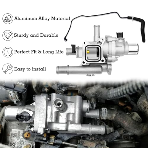 Upgraded Full-Aluminum Engine Coolant Thermostat Housing Assembly with Heater Inlet Pipe, Compatible with Chevy Cruze 2011-2016 Sonic 2012-2018 Trax 2013-2018, Replace 55577284 25199824 25192904