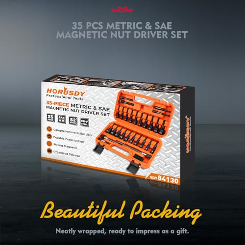 35 PCS Magnetic Nut Driver Set, Impact Drill Driver Bit 1/4" Hex Shank, SAE & Metric Cr-V Steel Nut Drivers with Quick-Release Extensions, Impact Socket Adapters, Bit Holder, 8PCS S2 Bits, Toolbox - style: 35-Piece Upgraded Version