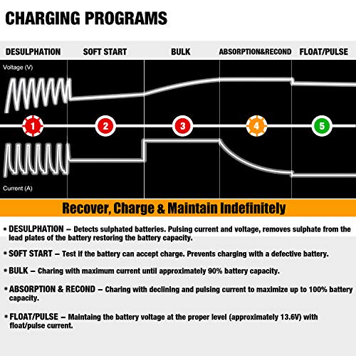 MOTOPOWER MP00205B 12V 1000mA Automatic Battery Charger, Battery Maintainer, Trickle Charger, and Battery Desulfator with Timer Protection - Black Edition - color: b) - Black