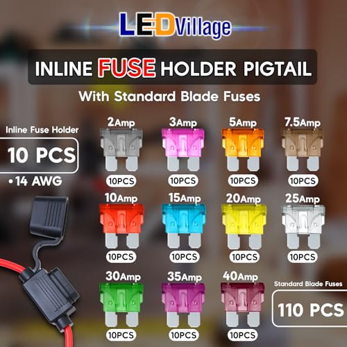Pack of 10 Inline Fuse Holder 14AWG 1FT – Heavy Duty Automotive Blade Fuse Holder 2A/3A/5A/7.5A/10A/15A/20A/25A/30A/35A/40A Ideal for Car, Marine, Solar, and RV Applications - size: 14AWG (10 Pcs)