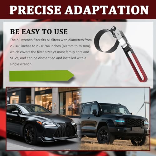 Adjustable Oil Filter Wrench,180° Swivel Small Oil Filter Wrench with Non-Slip Handles,Portable Oils Filters Removal Tool as Car Repair Tools for Filters 2-3/8" to 2-61/64"