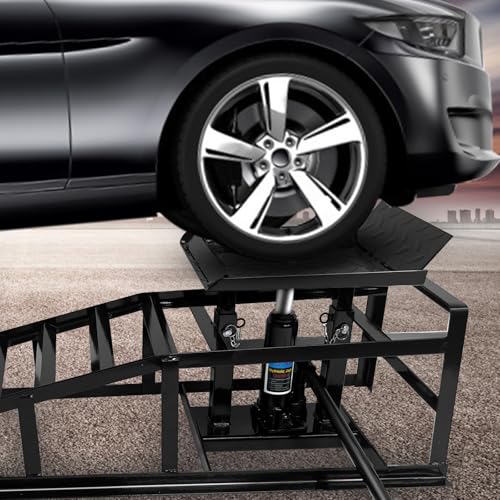 Hydraulic Car Ramps 2-Pack 5T Heavy Duty Portable for Oil Changes Tire Maintenance and Auto Repairs Suitable for Low Clearance Cars Trucks & SUVs (Black, 45.3" L x 10.2" W x 15" H)