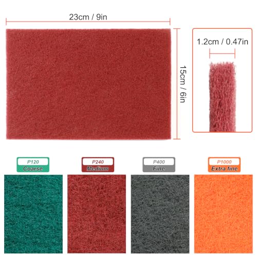 12 Pack 6" x 9" General Purpose Scuff Pads, Red 240 Grit – Non-Woven Hand Automotive Sanding Pads for Scuffing, Scouring & Paint Surface Prep – Thick Design for Auto Body, Woodworking & Metal - color: Red P240*12pcs