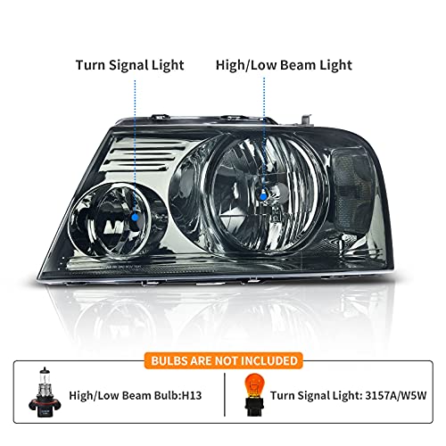 DWVO Headlights Assembly Compatible with 2004-2008 Ford F150 Smoky Lens - color: A Chrome Housing Clear Reflector Smoke Lens, size: OE Replacement