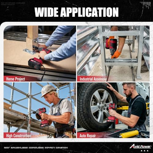 AVID POWER Cordless Impact Wrench/Gun Kit 1/2 inch Brushless Impact Drill - color: Bright Red