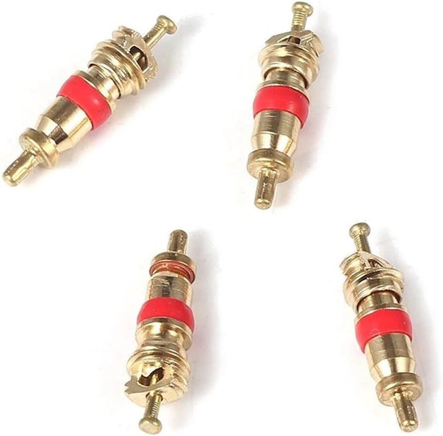 4-Way Tire Valve Core Tool Kit with 4 Brass Valve Cores - Multifunctional Tyre Valve Stem Remover Installer for Car, Motorcycle, Bicycle, Tire Repair & Emergency Roadside Use