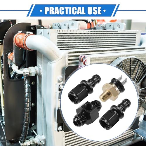 Coolant Hose Thermostat Switch Kit, 6AN 190'F on - 175'F Off Transmission Cooler Sensor Fan Oil Cooler Radiator Electric Switch Fitting Universal for Car Truck Metal Black - size: 190'F on - 175'F