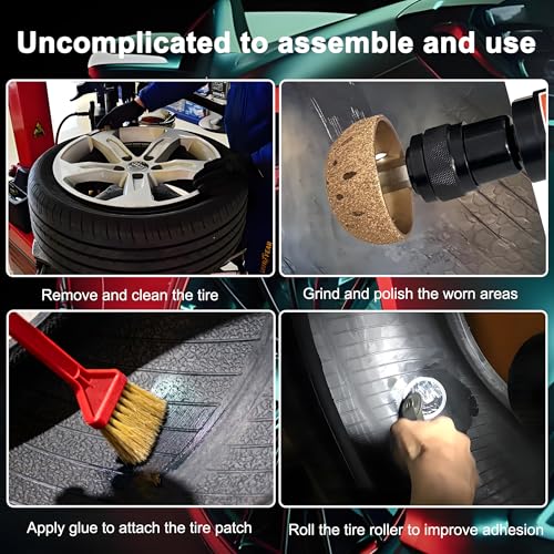 Upgrade Air Tire Repair Polish Patch Tools Heavy Duty, Includes 2650RPM Air Tire Buffer,Tire Inner Liner Scraper,40mm 55mm Patch Roller Tungsten Steel Buffing Wheel Tire Patch Tools kit