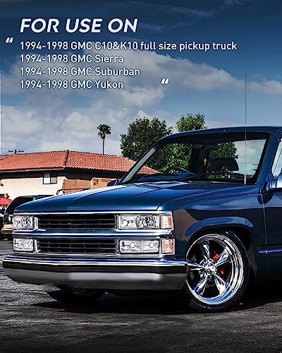 Nilight Headlight Assembly Compatible with 94-98 GMC Sierra Chevy Suburban - color: Chrome Housing+ Amber Reflector