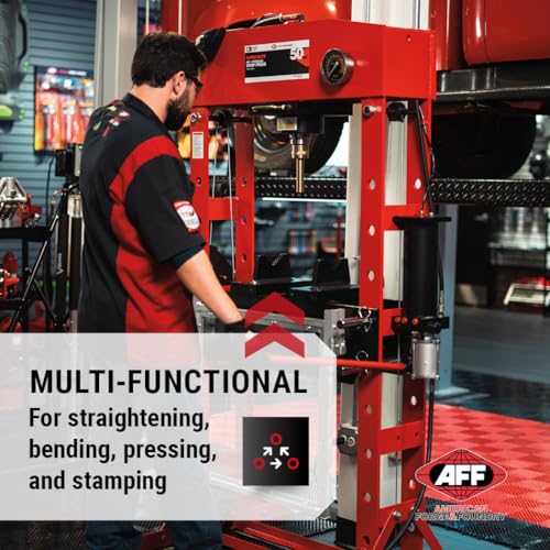 AFF 50 Ton Hydraulic Shop Press - Dual Air Motor, 7-Position Bed Height, Polycarbonate Shield - Super Duty (Multiple Capacities Available) - size: 50 Ton Capacity