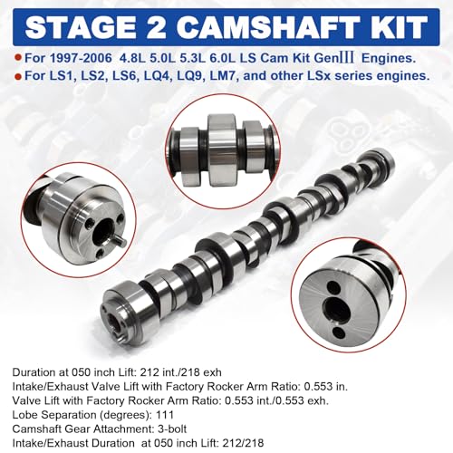 Stage 2 LS Camshaft Kit Fit for Chevy GMC 1997-2007 4.8L 5.3L 6.0L LS Cam Kit Gen Ⅲ Engine, with 212/218 Duration @ .050 Cam, Lifters, Springs, Oil Pump, Timing Chain - color: With Timing Chain & M295 Oil Pump