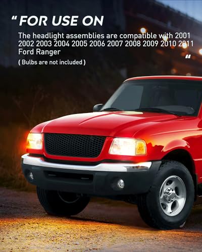 Nilight Headlight Assembly for 2001-2011 Ford Ranger - color: Chrome Housing+ Clear Reflector
