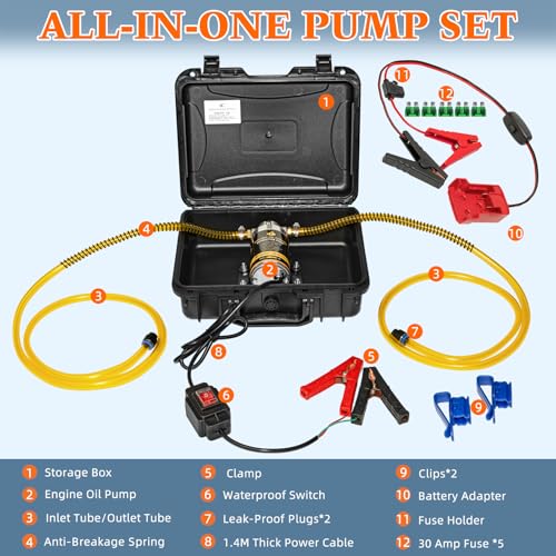 12V/24V 100W Oil Change Pump Set, Fast 1-4L/min Flow Oil Transfer Pump with Red Battery Adapter Compatible with Milwaukee M18 18V Battery, Fluid Transfer for Trucks, Boats, Lawnmowers - color: SET 02+Red battery adapter