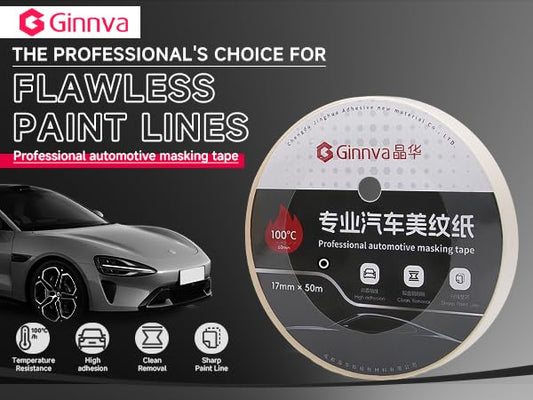 Automotive White Masking Tape - Heat Resistant to 100°C/212°F for 60 Min - Leaves Crisp Paint Lines & No Residue - Repositionable - 17mm x 50m Painters Tape - Single Roll