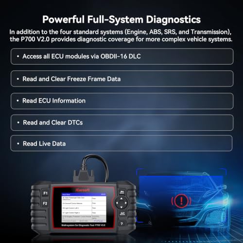 iCarsoft P700 V2.0 Diagnostic Scanner for Porsche from 1996 to 2025 9 Essential Services Full System Diagnosis Scan OBD2 Code Reader Battery/O2 Sensor/EVAP Test AutoVIN Lifetime Free Software Update - style: P700 V2.0 for Porsche