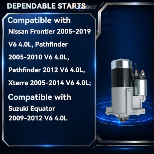 23300EA200 17942N Starter Motor for 2005-2019 Nissan Frontier, 2005-2010 2012 Pathfinder, 2005-2014 Xterra, 2009-2012 Suzuki Equator, 4.0L, 12V 1.8KW 13 Teeth CW - size: M1TA0071