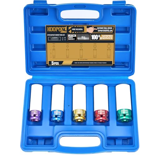 KOOPOOL 1/2" 5-Pc Lug Nut Socket Set 15-22mm Thin Wall w/Sleeve - color: Blue