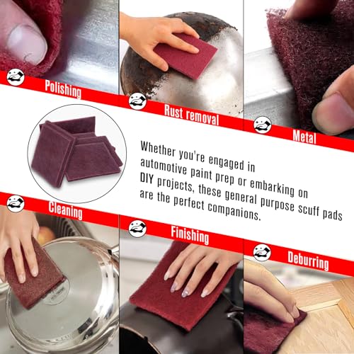 7447 General Purpose Scrub Pad - Maroon, 6" X 9", 20PCS Abrasive Finishing Pad for Paint Prep, Scuffing, Scouring, Sanding, Adhesion Scratch - size: 6" x 9"