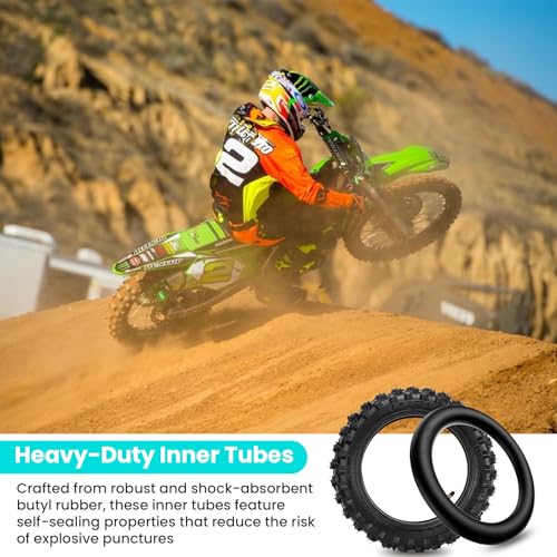 2.5-10" Off-Road Tire and Inner Tube Set, Dirt Bike Tire with 10-Inch Rim and 2.5/2.75-10 Dirt Bike Inner Tube Heavy Duty Compatiblewith Honda CRF50/XR50, Suzuki DRZ70/JR50, PW50 (2 Set) 