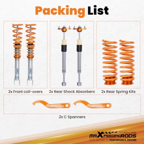 maXpeedingrods Coilovers for Chrysler 300C 2005-2010, for Dodge Magnum 2005-2010, Height Adjustable Coilovers Suspension Kit, Preset Damping Lowering Kit Gold