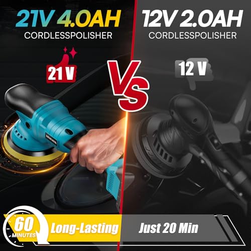 Upgrade Cordless Car Buffer Polisher with 21V 2×4000mAh Battery,6 In Brushless Buffer Polisher Kit, 600W Orbital Polisher with 6 Variable Speed for Car Detailing Waxing Scratch Removing - size: 4.0AH BufferPolisher