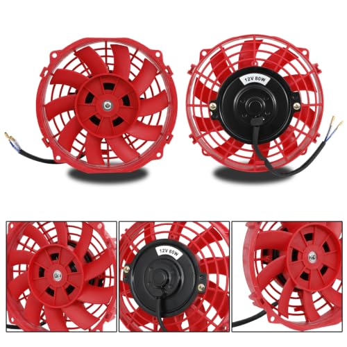 7" inch Slim Fan Push Pull Electric Radiator Cooling Fans 12V Mount Kit Unversal Red - color: Red, size: 7 Inch