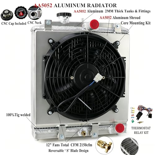 4 Row Aluminum Radiator for 1992 1993 1994 1995 1996 1997 1998 1999 2000 2001 Honda Civic EJ EK EG DEL D15 D16 Honda Acura Integra DB DC1 DC2 MTRadiator Shroud Fan Kits Thermostat Relay Kit