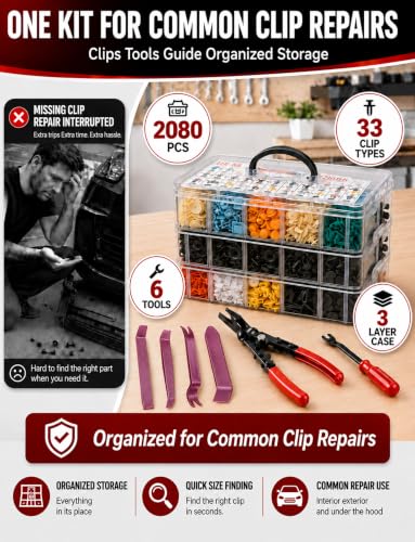 2080PCS Car Retainer Clips & Fasteners Kit, 33 Sizes Car Clips with Tools