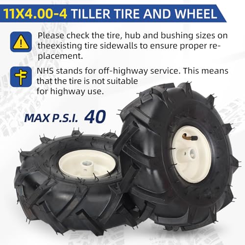 GICOOL 11x4.00-4 Tiller Tire & Wheel 3/4" Axle, 2PK for Craftsman Troy-Bilt - size: 11x4.00-4, 3/4" Axle Bore