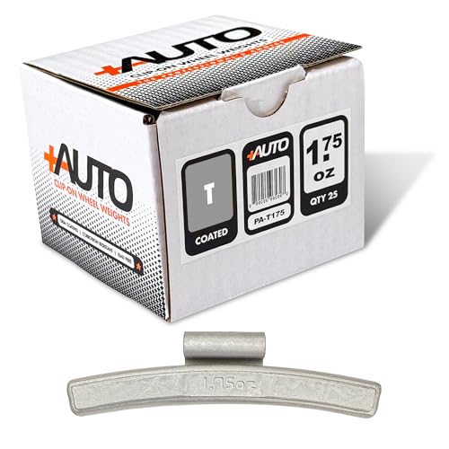 +AUTO T-Style Coated Steel Clip-On Wheel Weights, Aluminum Wheels, Passenger Cars, Light Trucks, SUV's, Exceeds OE Spec, USA Professional Grade, 1 Box - Qty 25 (1.75 oz) - size: 1.75 oz
