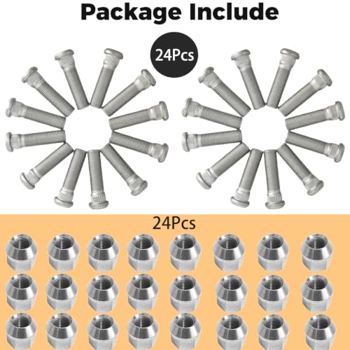 24Sets 1/2-20 Inch Wheel Stud with Nuts for Trailer Compatible with Lippert Axles 3500 lb, Compatible with Dexter Axles 4400 lb with 1/2"-20 UNF Thread Size, Wheel Studs - size: 24Sets