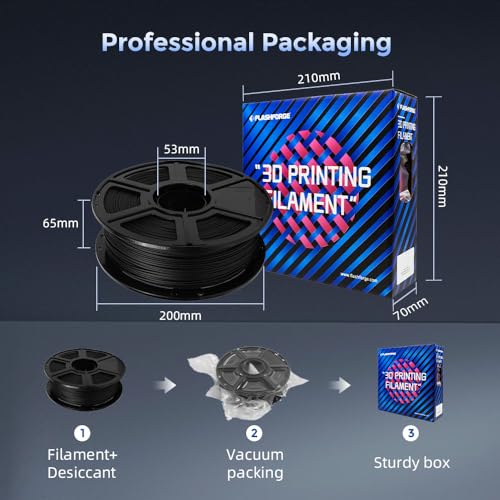 FLASHFORGE Carbon Fiber PETG Filament 1.75mm, Carbon Fiber PETG 3D Printer Filament, 1KG Spool Dimensional Accuracy +/- 0.02mm, Lightweight & Heat-Resistant & Moisture Free (Black) - color: Black, size: PETG CF
