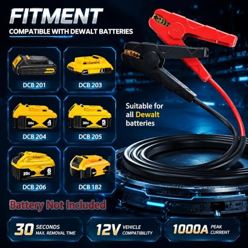 20V Jumper Cables Adapter for Dewalt 2FT 8AWG Auto Booster Cable