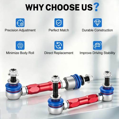 Front & Rear Adjustable Stabilizer Sway Bar End Links Suspension Kit Compatible with Lexus GX470 2003-2009, Toyota 4Runner 2003-2022, Toyota FJ Cruiser 2007-2014