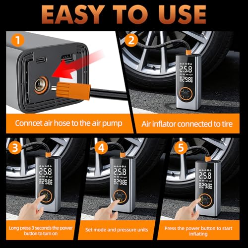 Eleanora Cordless Tyre Inflator air Compressor, Car Tire Pump 6000 mAh 150PSI 12V DC Electric Tyre Pump with LED Lights, Electric Air Pump for Vehicle Tyres/Bike/Motorbike/Ball/Inflatables