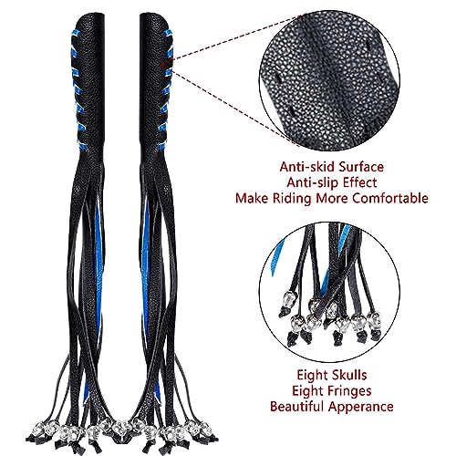 2 PCS Faux Leather Motorcycle Lever Covers With Fringes and Skulls - Brake Clutch Grip Tassels Handlebar Handle Wraps - color: Black & Blue Laces*1 & Black Laces*1