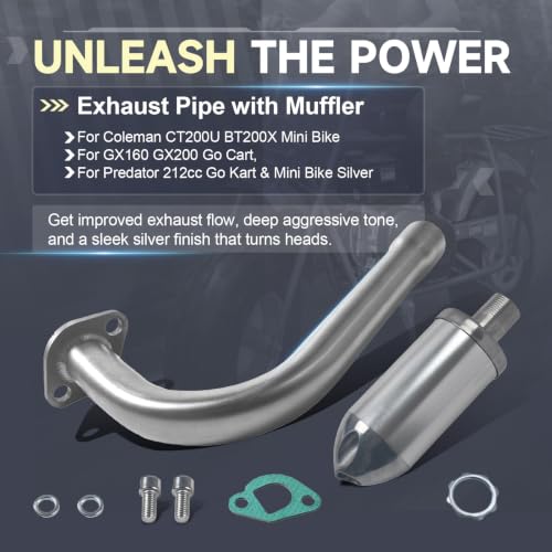 Exhaust Pipe with Muffler for GX160 GX200 for Predator 212cc Silver - color: Silver
