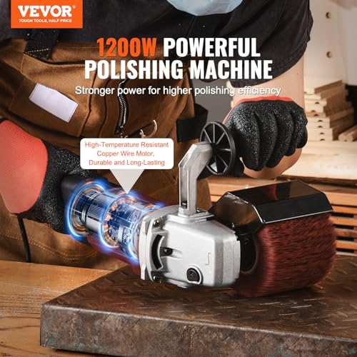 VEVOR Burnishing Polishing Machine, 1200W 6 Variable Speed Surface Conditioning Tool, Handheld Electric Metal Burnishing Machine with 4 Fiber Polishing Wheels for Stainless Steel, Non-Ferrous Metals