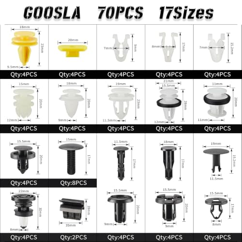 70 Pcs Tesla Clips Tesla Bumper Fender Liner Push Retainer Fastener Rivet Clips,20 Popular Sizes Tesla Fasteners Tesla Clip Tesla Rivets for Tesla Body Interior and Exterior Retainer Fastener Clip - size: 70 Pcs For Tesla