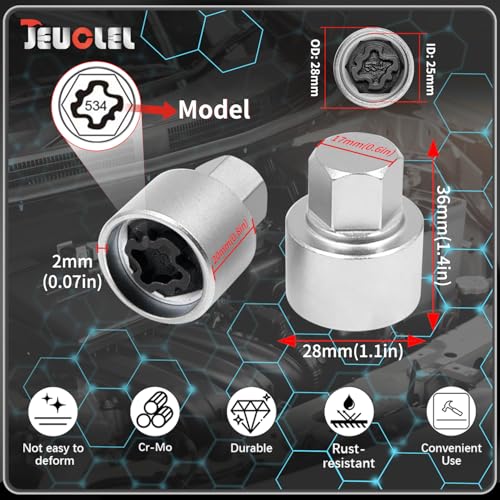 534 Wheel Locking Nut Key for VW, Socket Adapter (OD 28mm-ID 25mm) - size: Socket 534