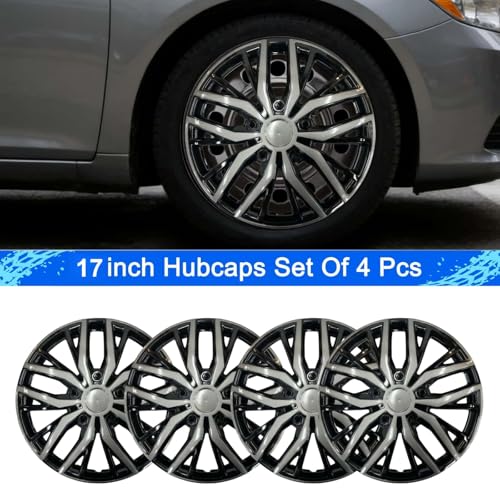 17-Inch Silver ABS Hubcaps with Steel Rings & Adjusters, Patented Design, Universal Fit, Set of 4 Wheel Covers (Black-Gunmetal Grey) - color: Black-Gunmetal Grey