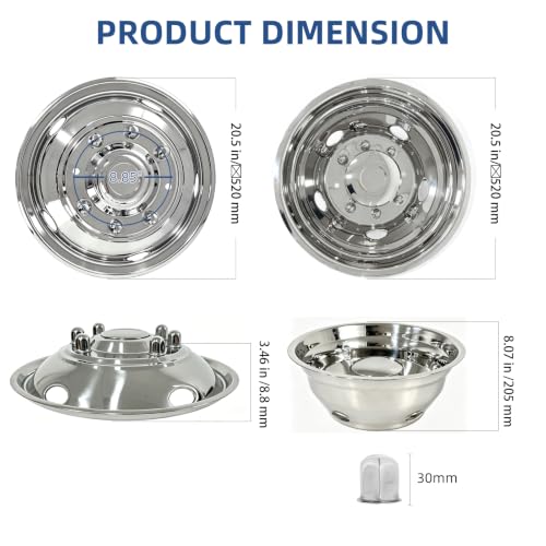 hightall 19.5 Wheel Simulators, 19.5" 10 Lug Stainless Steel Hubcaps,Polished Surface,2Pcs Front Wheel/2Pcs Rear Wheel,Bolts On Wheel Cover Set Compatible with Ford 1999-2002 F450/F550 - size: 19.5" For 1999-2002 F450 F550