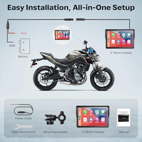 WonVon 5 Inch Motorcycle Carplay GPS Navigation System with Apple Carplay and Android Auto Portable Screen with Dual Bluetooth, Navigation, Siri, Google Assistant - size: 5 Inch
