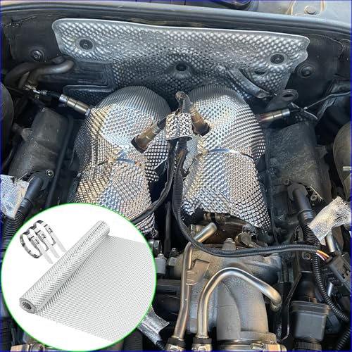 13" x 40" Embossed Exhaust Heat Shield Automotive, Aluminum Exhaust Heat Wrap with 15 Pcs Cable Metal Zip Ties, Exhaust Wrap Heat Barrier Shield for Automotive & Motorcycle Exhaust pipes - size: 1PCS
